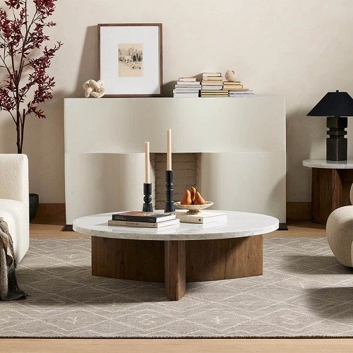 Faux White Marble Round Coffee Table Faux White Marble Round Coffee Table